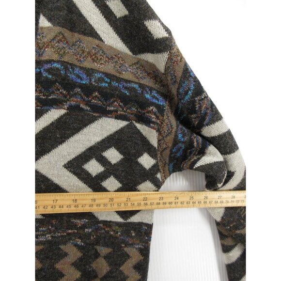 VINTAGE Sweater Large Aggio Gray Wool Cardigan Aztec Southwestern 90s* - Picture 5 of 10